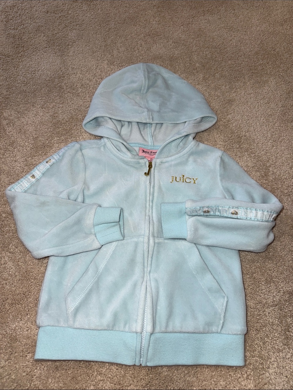 3T Juicy Couture Light Blue Hooded Zip-Up Sweatshirt with Gold Logo